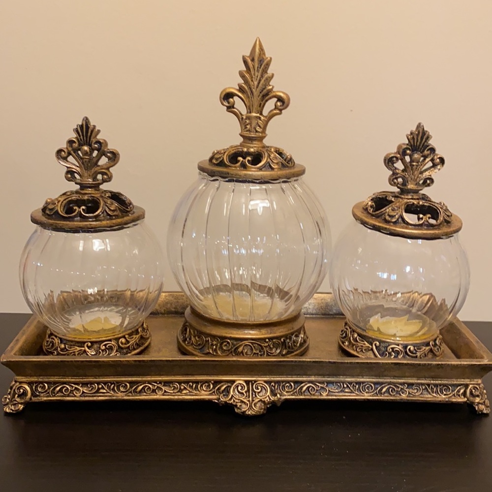 Gold Filigree Glass Jar, Set of 3